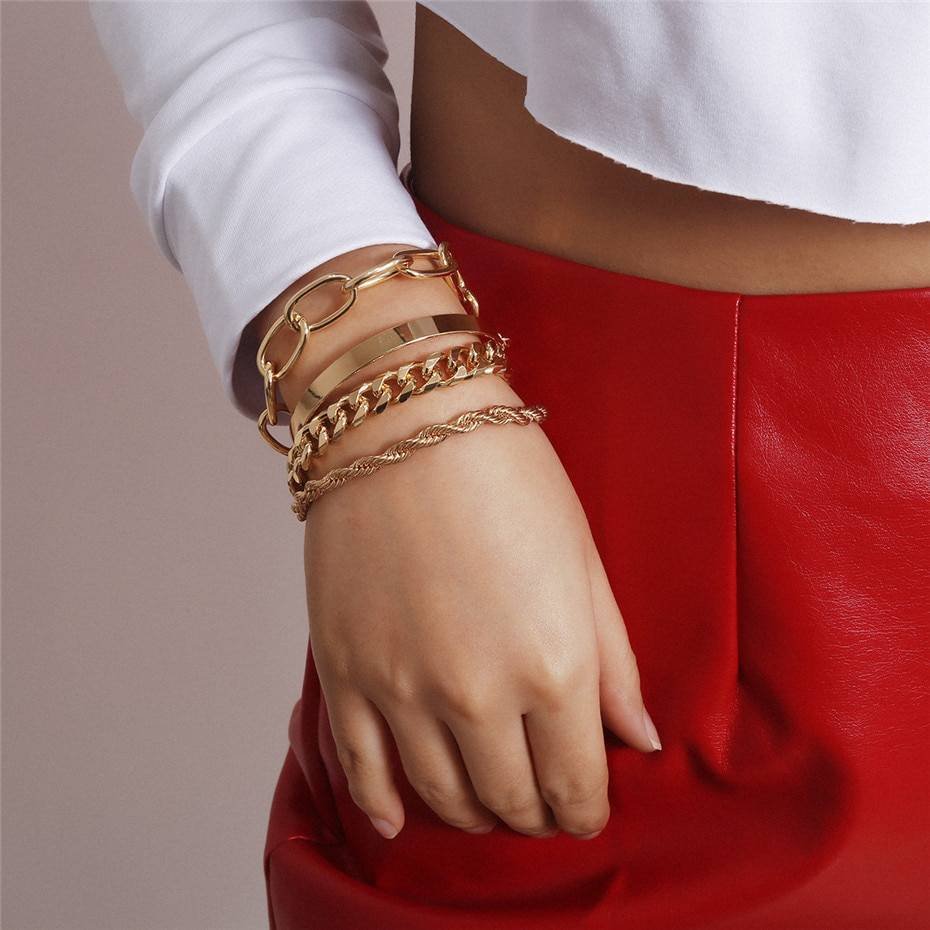 Juego de 4 pulseras de cadena cubana para mujer
