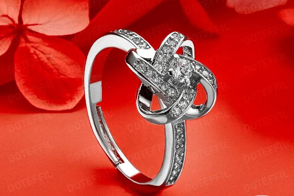 Anillo clásico DOTEFFIL925 de plata esterlina con incrustaciones de cristales para mujer, joyería de boda, banda envolvente de cristal completo