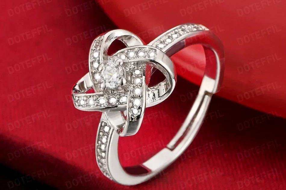 Anillo clásico DOTEFFIL925 de plata esterlina con incrustaciones de cristales para mujer, joyería de boda, banda envolvente de cristal completo