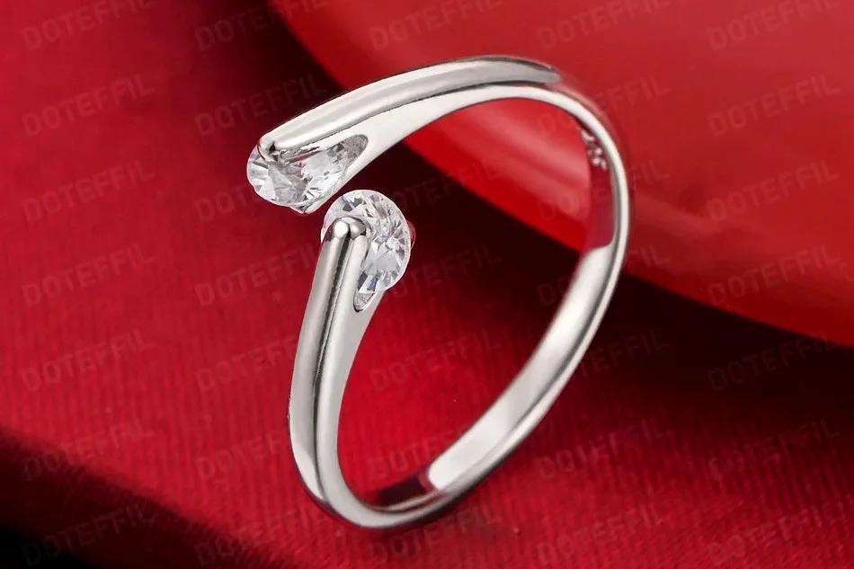 Anillo DOTEFFIL de plata de ley 925 con doble cristal para mujer, accesorio de joyería de boda brillante.