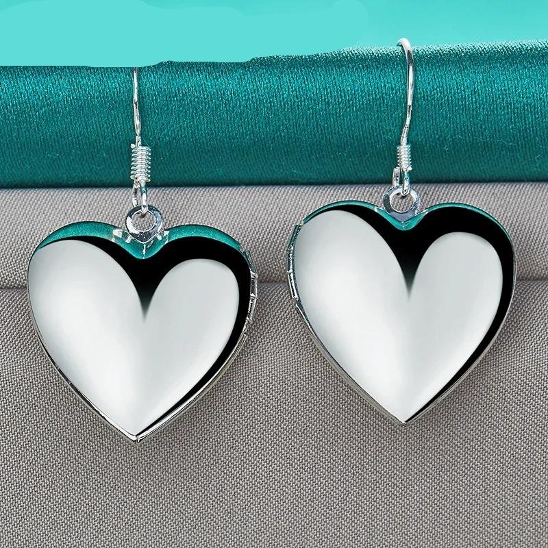 DOTEFFIL - Pendiente de gota con marco de fotos liso de plata de ley 925 para mujer, dije para boda, joyería de moda