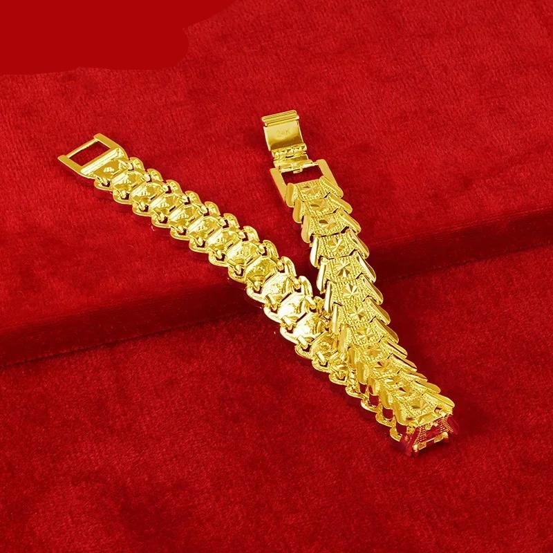 Pulsera ancha DOTEFFIL de oro de 18 quilates para mujer y hombre, joyería de moda para bodas, compromisos y fiestas.