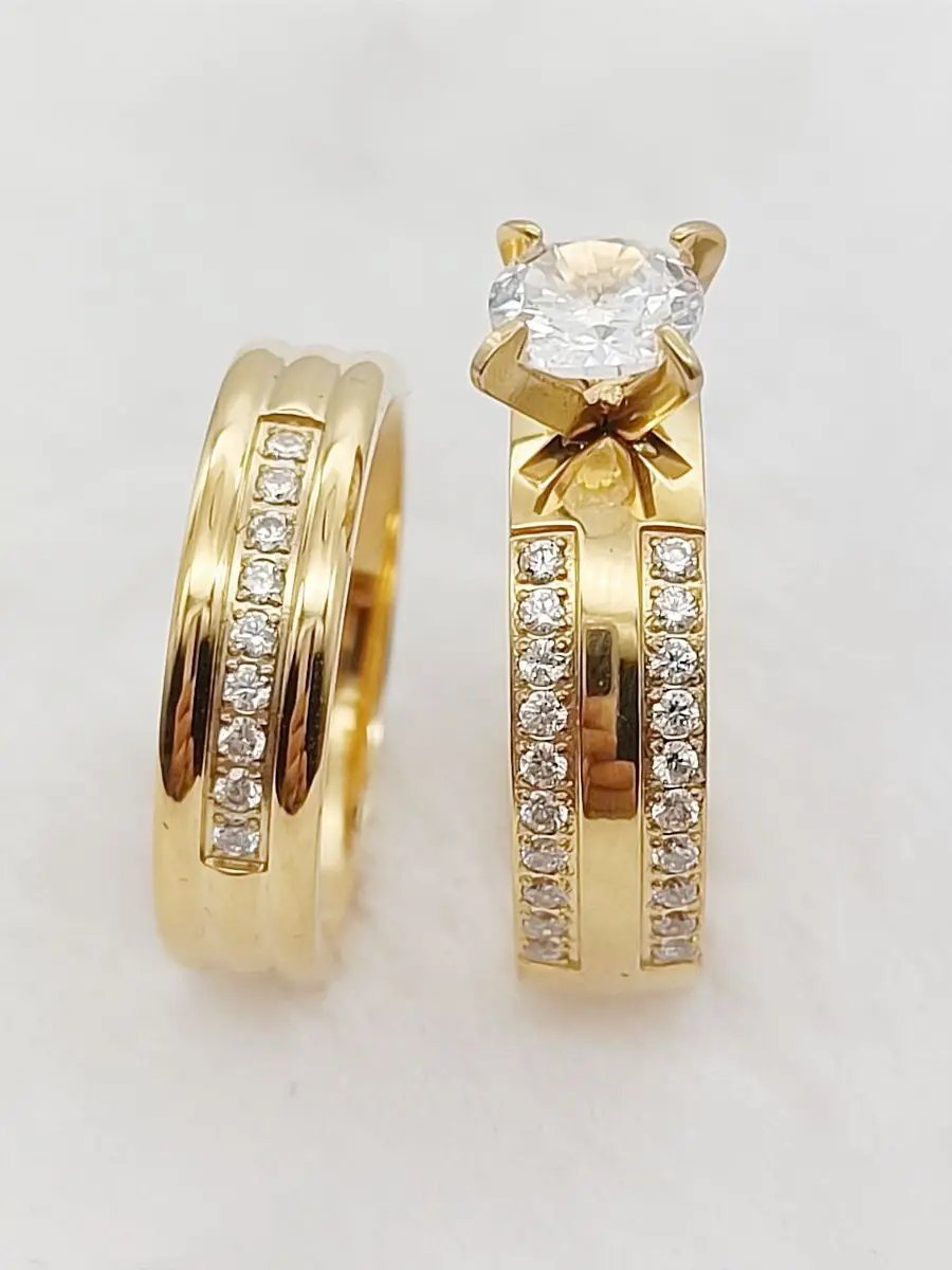 Anillos de boda de acero inoxidable 316L chapados en oro de 24 quilates con diamantes de circonita cúbica para mujeres y niñas, regalos de compromiso.