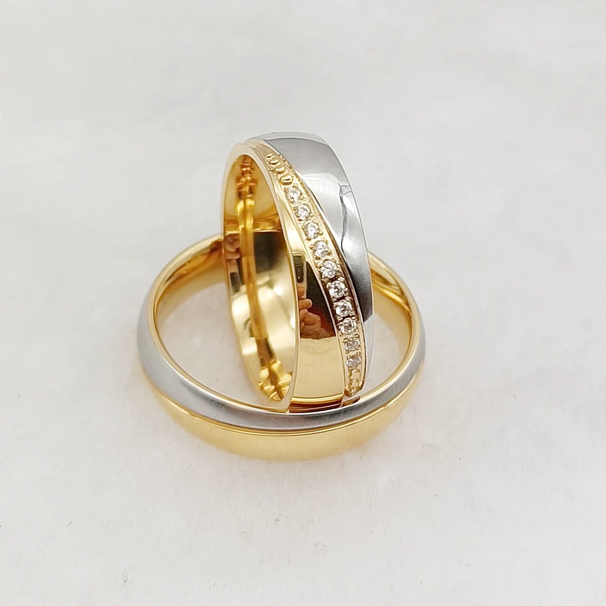 Alianzas de amor, anillos de boda para parejas, joyería de diseñador en dos tonos chapada en oro de 14 k, anillos de compromiso de matrimonio para damas y mujeres.