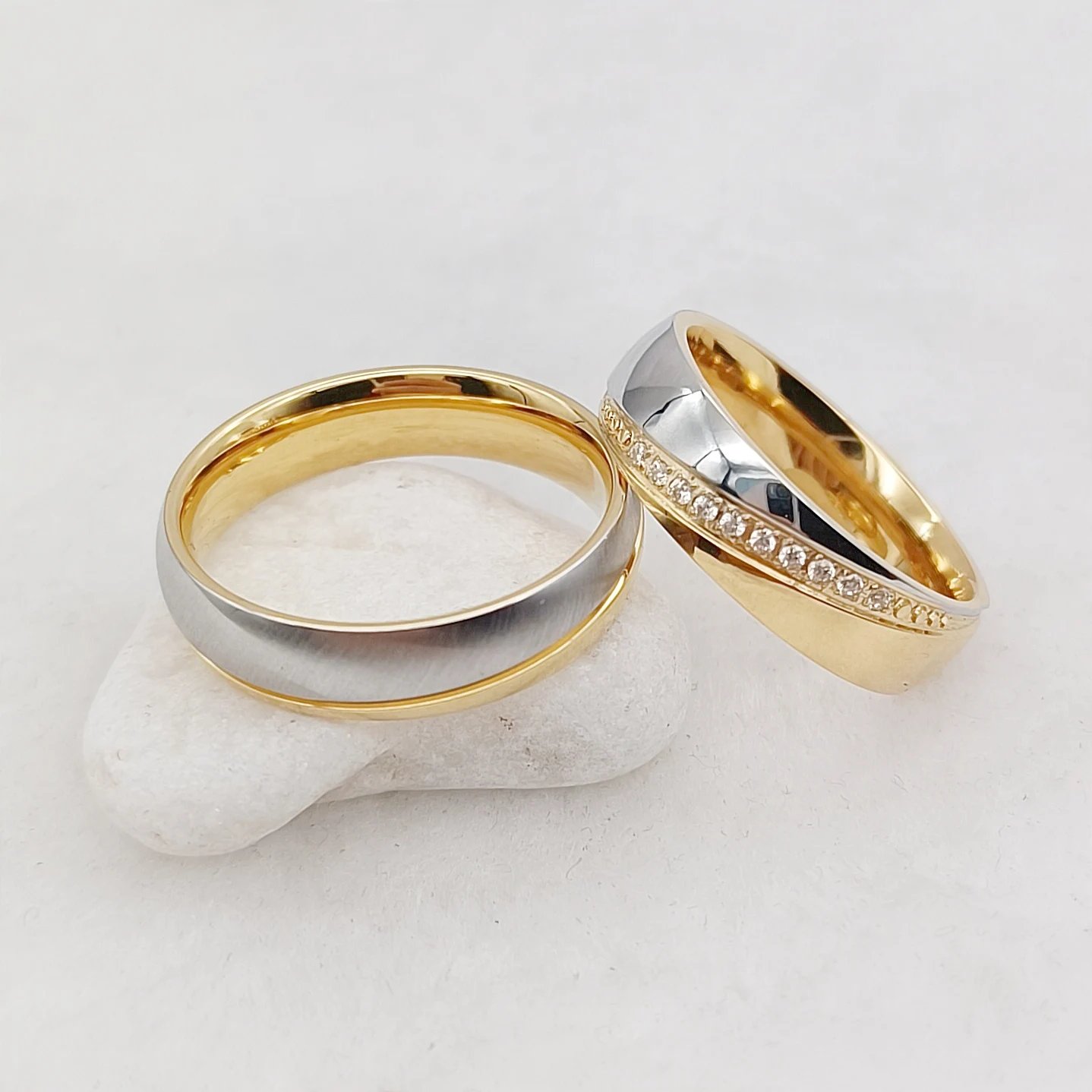 Alianzas de amor, anillos de boda para parejas, joyería de diseñador en dos tonos chapada en oro de 14 k, anillos de compromiso de matrimonio para damas y mujeres.