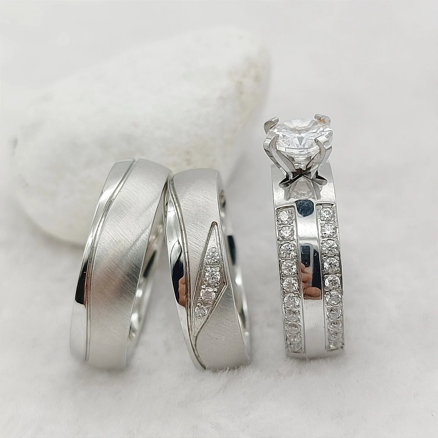 Anillos de compromiso de boda para parejas, amantes, hechos a mano, plata, oro blanco, acero inoxidable, joyería, anillo que nunca se desvanece.