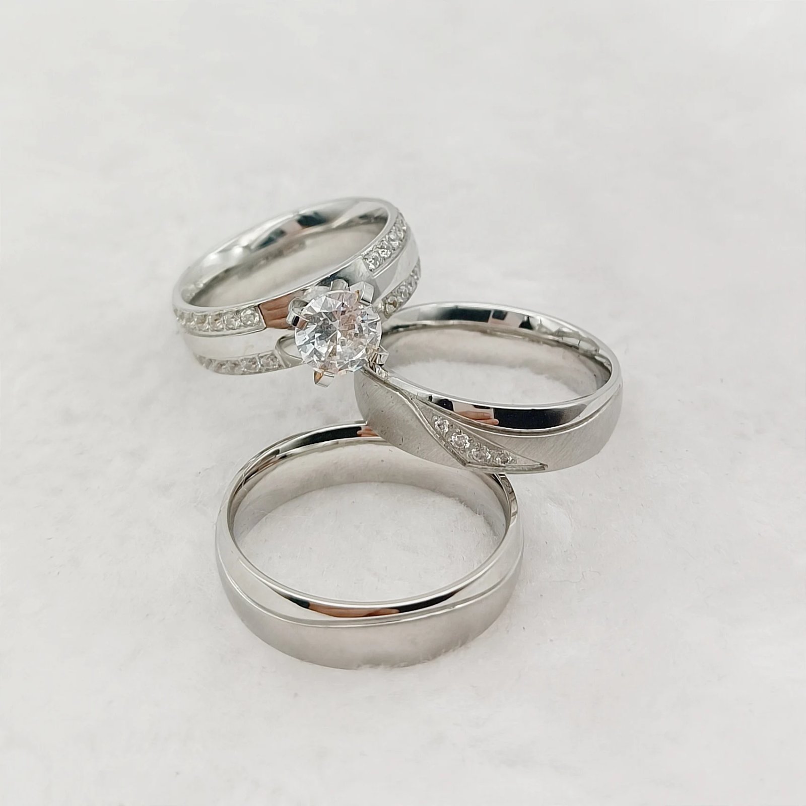 Anillos de compromiso de boda para parejas, amantes, hechos a mano, plata, oro blanco, acero inoxidable, joyería, anillo que nunca se desvanece.