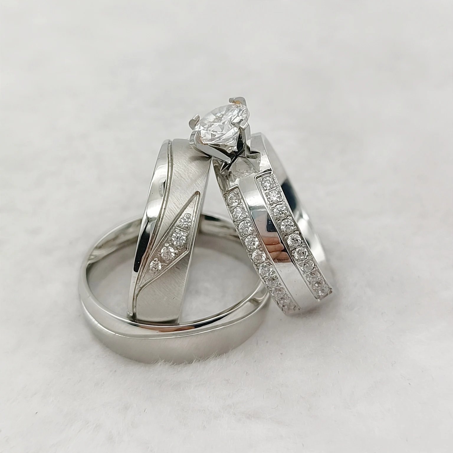Anillos de compromiso de boda para parejas, amantes, hechos a mano, plata, oro blanco, acero inoxidable, joyería, anillo que nunca se desvanece.