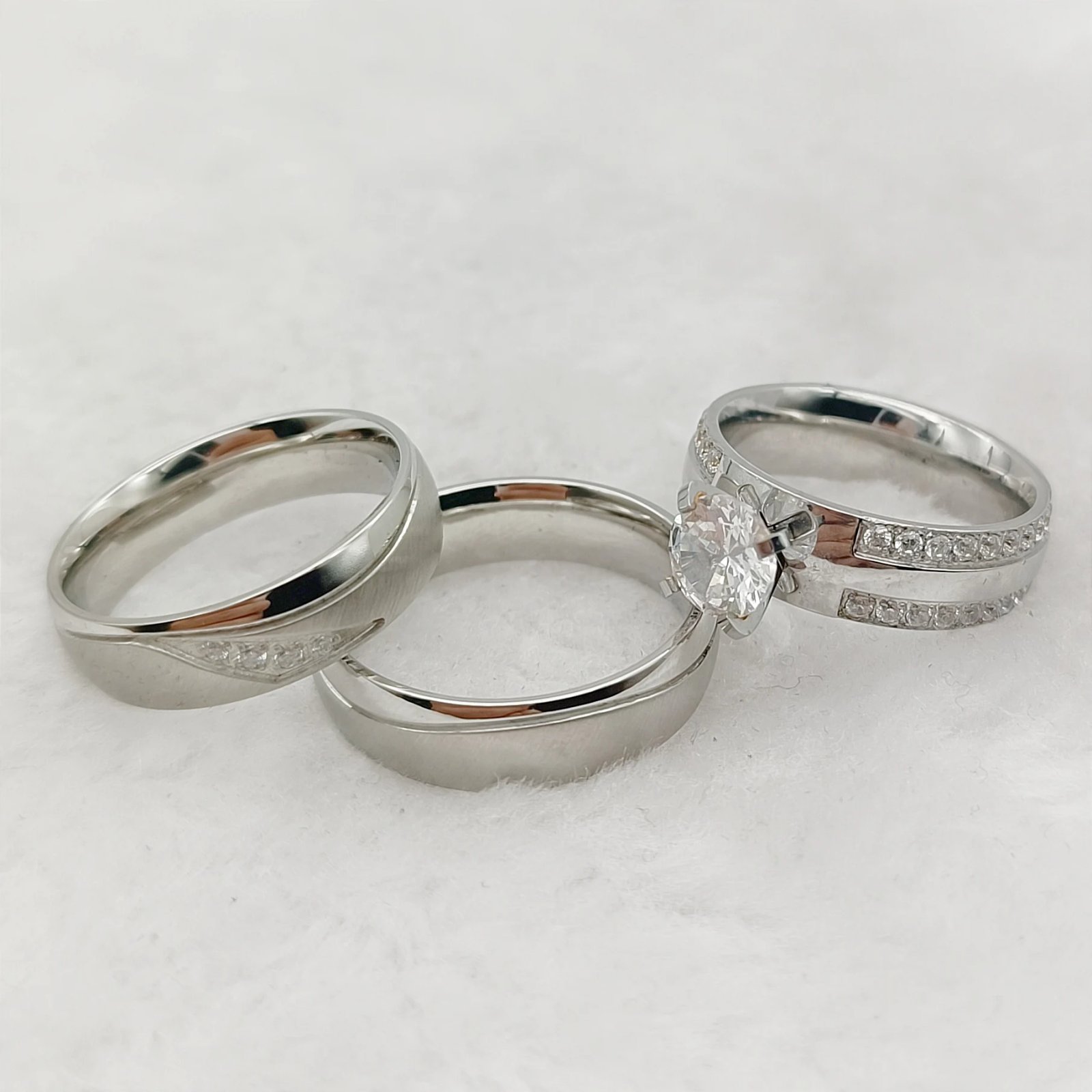 Anillos de compromiso de boda para parejas, amantes, hechos a mano, plata, oro blanco, acero inoxidable, joyería, anillo que nunca se desvanece.