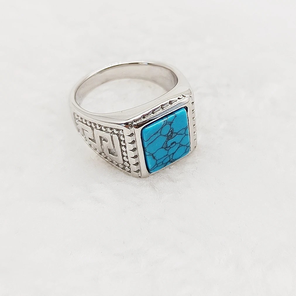 Anillo de boda vintage de ópalo azul de gran calidad para hombre, ideal como regalo de San Valentín o fiesta.