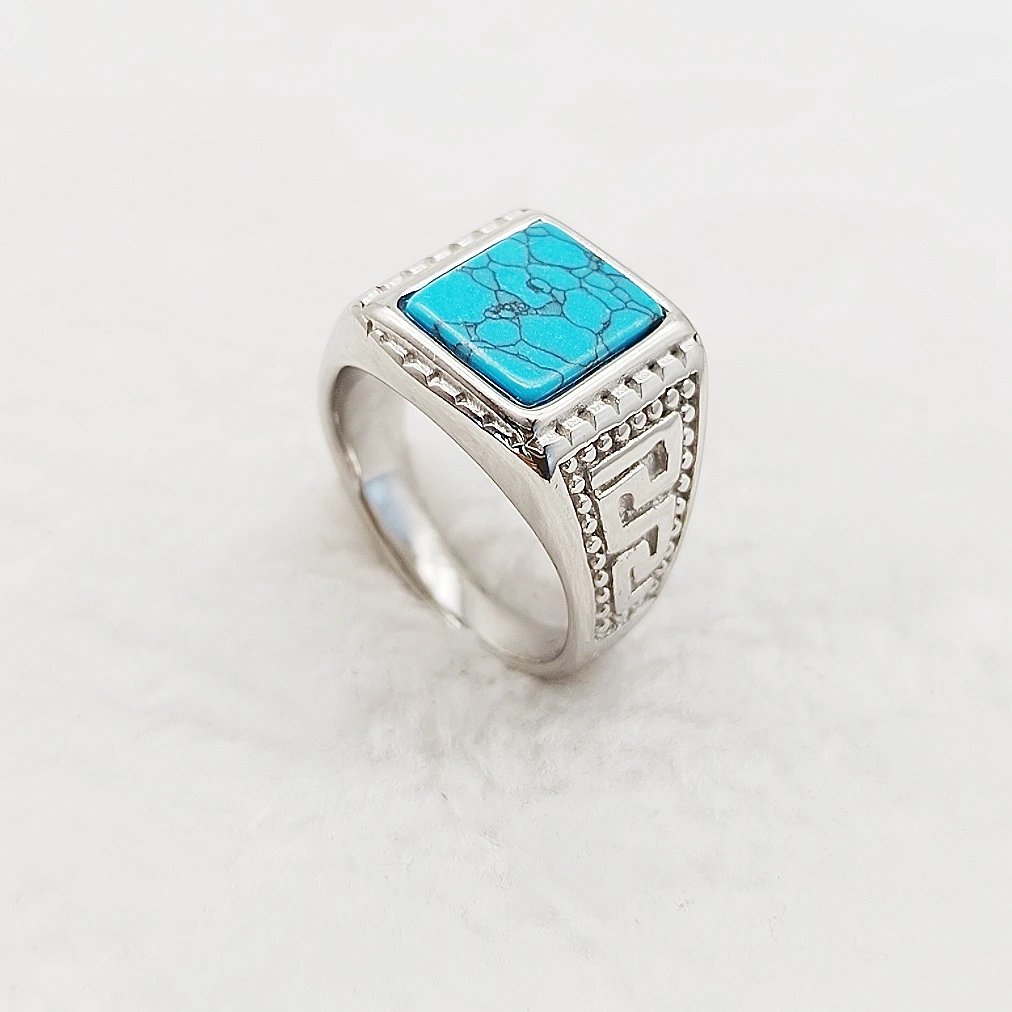 Anillo de boda vintage de ópalo azul de gran calidad para hombre, ideal como regalo de San Valentín o fiesta.