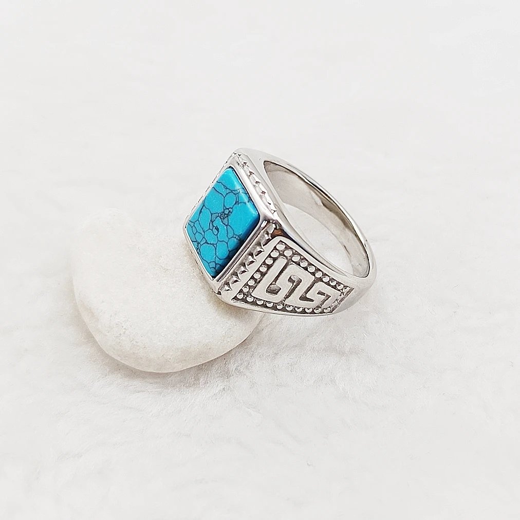 Anillo de boda vintage de ópalo azul de gran calidad para hombre, ideal como regalo de San Valentín o fiesta.