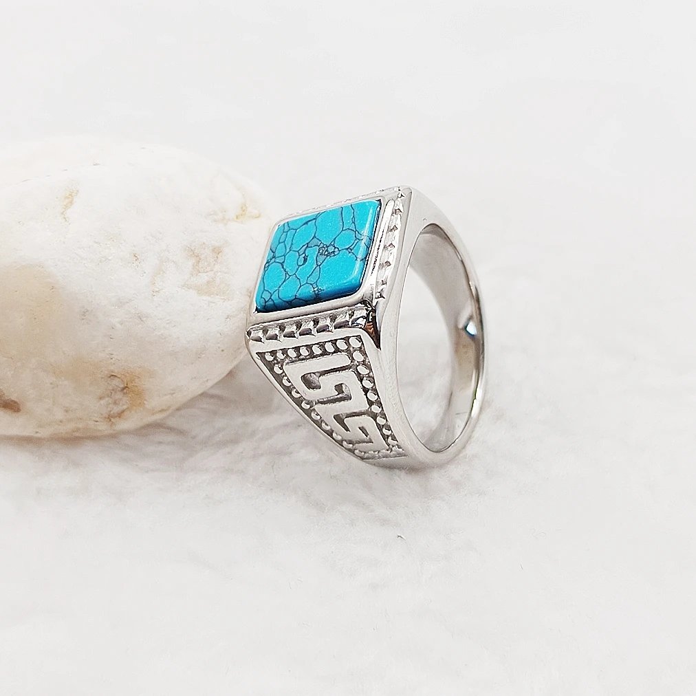 Anillo de boda vintage de ópalo azul de gran calidad para hombre, ideal como regalo de San Valentín o fiesta.