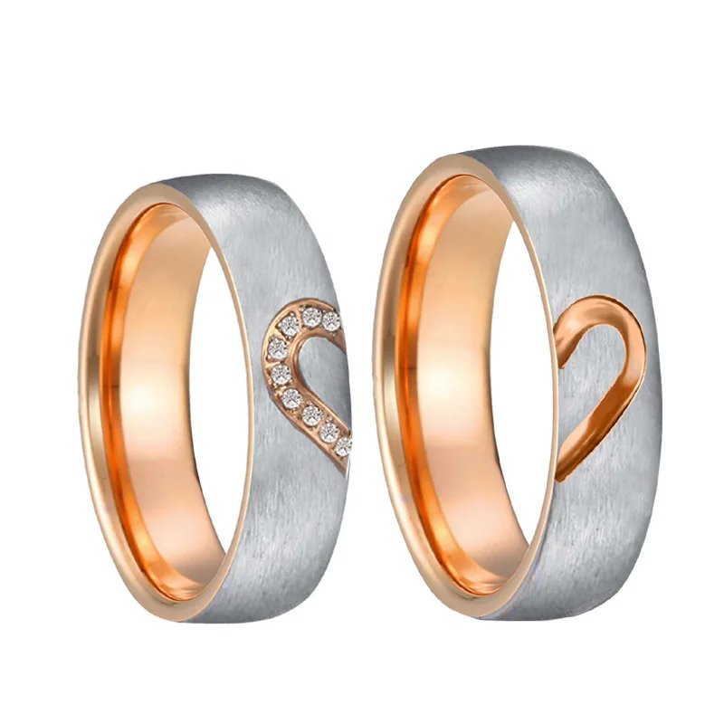 1 par de anillos de boda con forma de corazón para hombre y mujer, de titanio chapado en 18 quilates, para aniversario. 1 par de anillos de boda con forma de corazón para hombre y mujer, de titanio chapado en 18 quilates, para aniversario.