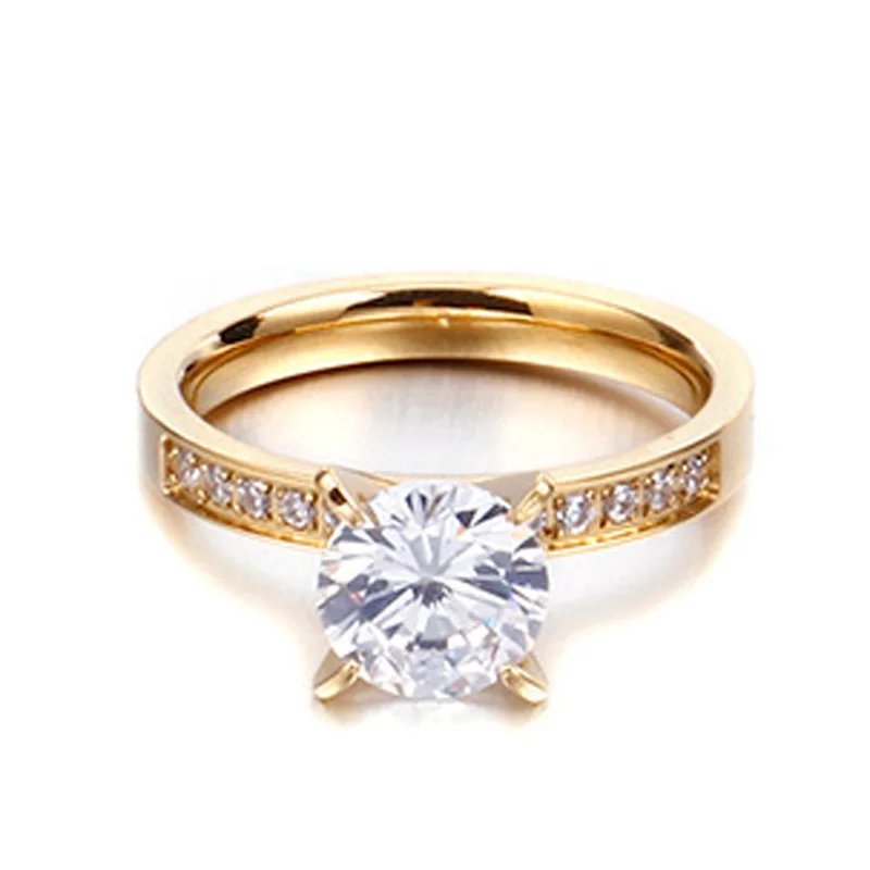 Anillos de compromiso nupciales con diamantes de circonia cúbica chapados en oro de 18 quilates de diseñador occidental de Dubái para mujeres y niñas.