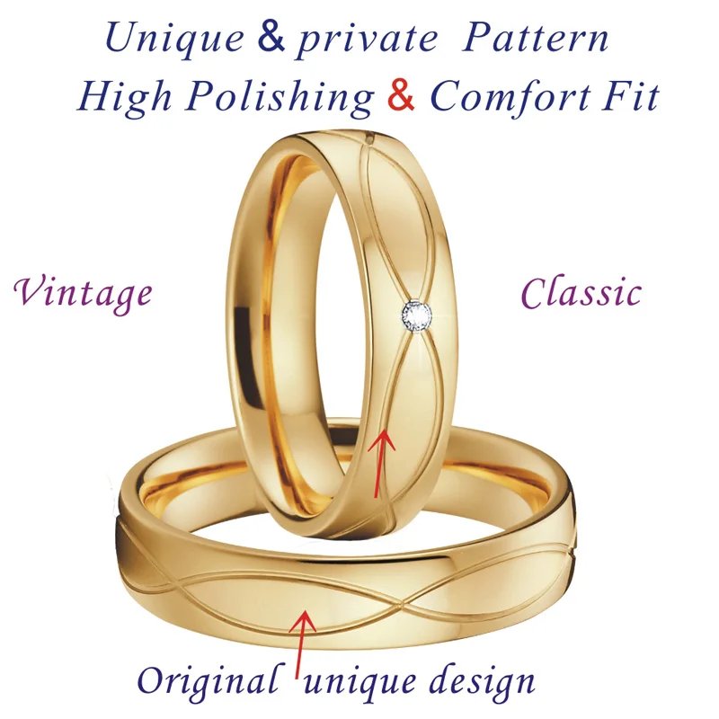 Vintage wedding rings for men and women Lovers Alliance 1 pair 18k gold plated jewelry Eternal Bridal finger promise couple ring