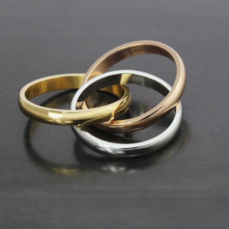 Anillos de boda vintage para mujer, tricolor, chapado en oro rosa de 14 quilates, joyería de acero inoxidable para mujer, alianza de amor, anillo de promesa de moda