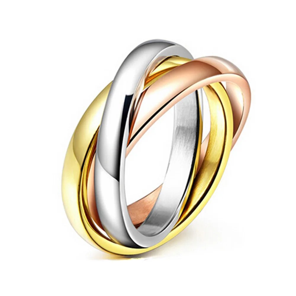 Anillos de boda vintage para mujer, tricolor, chapado en oro rosa de 14 quilates, joyería de acero inoxidable para mujer, alianza de amor, anillo de promesa de moda