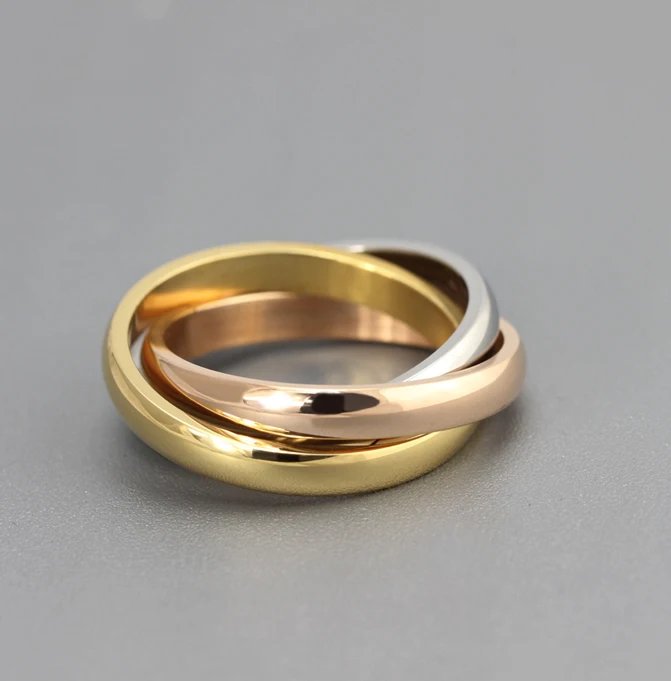 Anillos de boda vintage para mujer, tricolor, chapado en oro rosa de 14 quilates, joyería de acero inoxidable para mujer, alianza de amor, anillo de promesa de moda