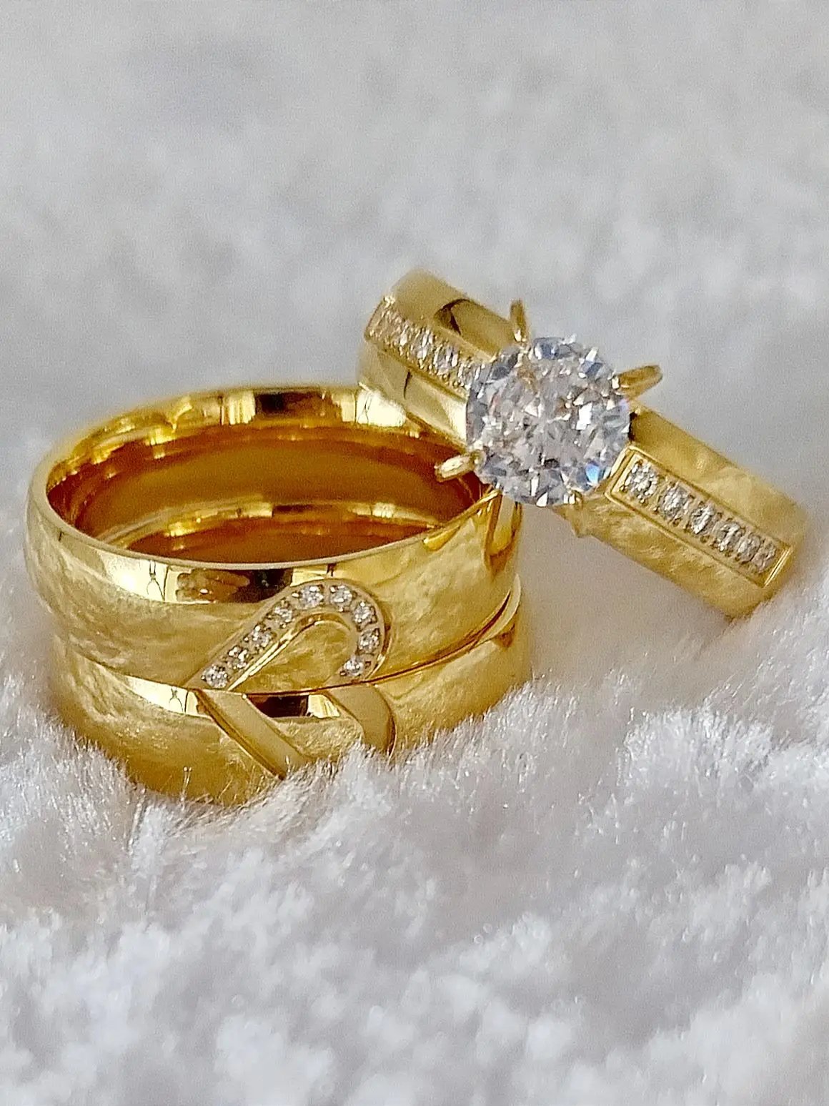Love Bands Heart CZ diamond Wedding Band Couple Engagement Rings 3pcs Sets for Men And Women Alliance 24k gold plated jewelry
