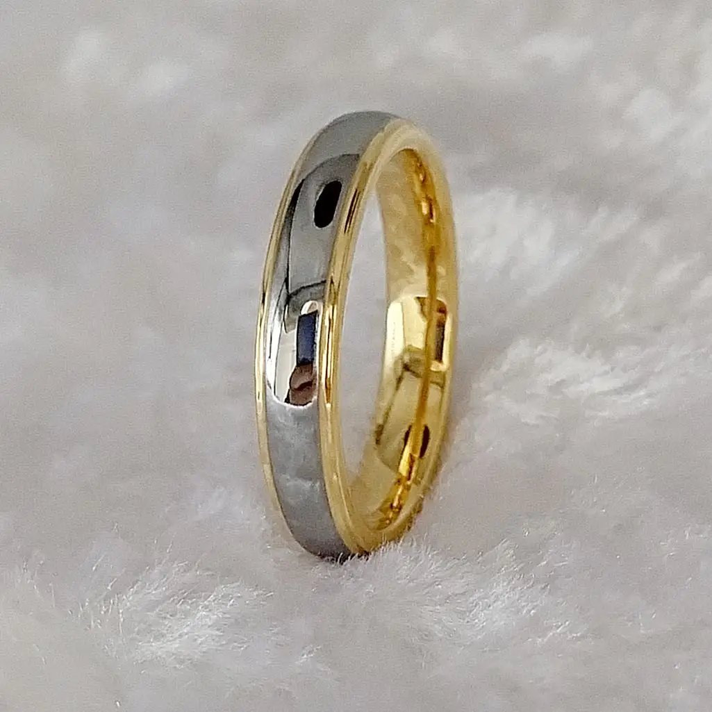 Anillos de boda finos de 4 mm para parejas, para mujeres y niñas, de tungsteno brillante de alta calidad, chapados en oro de 18 quilates.