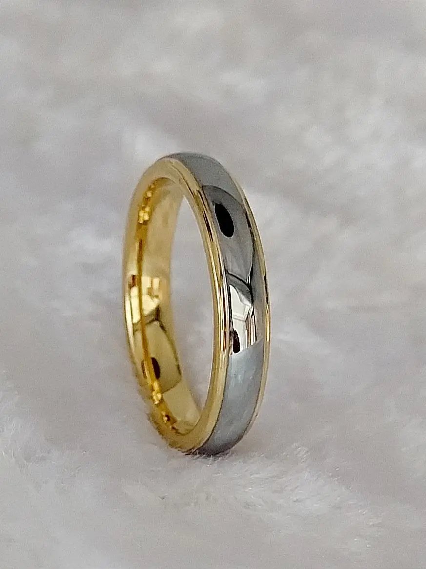 Anillos de boda finos de 4 mm para parejas, para mujeres y niñas, de tungsteno brillante de alta calidad, chapados en oro de 18 quilates.