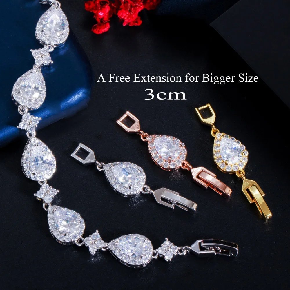 CWWZircons - Pulsera de tenis con circonita cúbica en forma de gota de agua grande y brillante, color oro rosa, para mujer, joyería moderna para fiestas y bodas CB238
