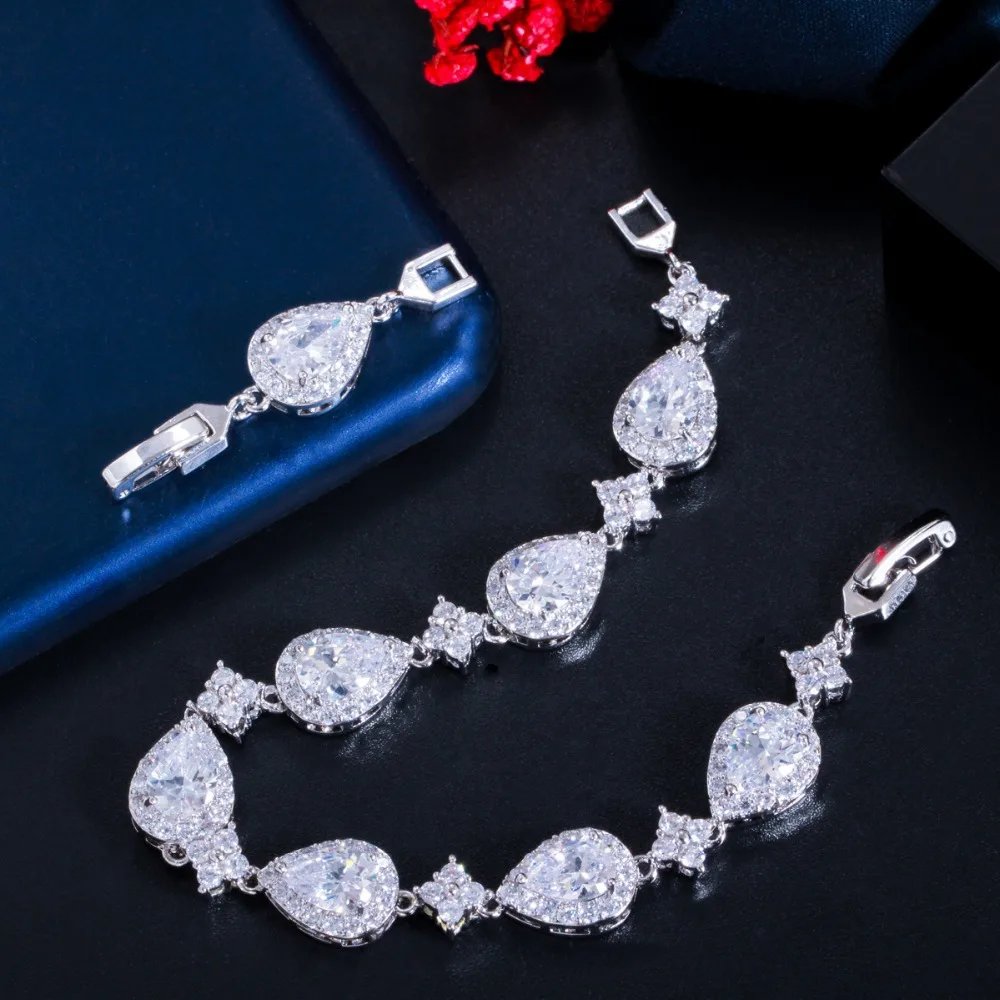 CWWZircons - Pulsera de tenis con circonita cúbica en forma de gota de agua grande y brillante, color oro rosa, para mujer, joyería moderna para fiestas y bodas CB238