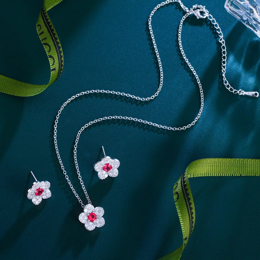 CWWZircons - Nueva joyería coreana de moda con circonitas cúbicas AAA y flores pavimentadas para mujer, conjuntos de joyas con circonitas azul oscuro T138
