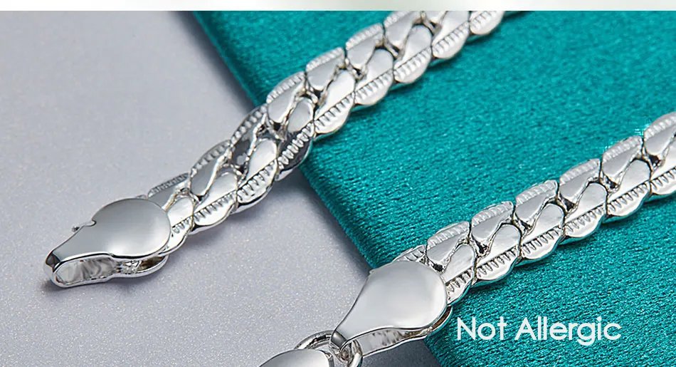 Collar DOTEFFIL de plata de ley 925 con cadena lateral de 6 mm, de 16, 18, 20, 22 y 24 pulgadas, para mujer y hombre, ideal como regalo de boda o compromiso.