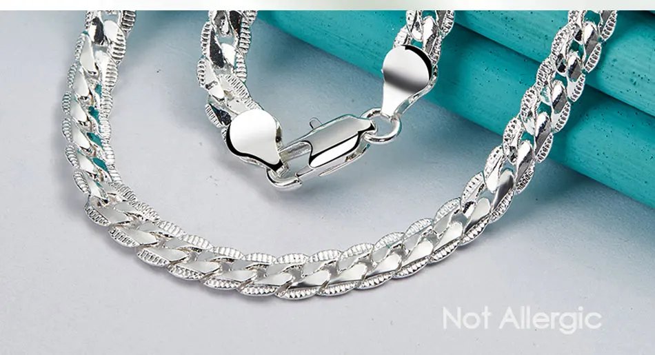 Collar DOTEFFIL de plata de ley 925 con cadena lateral de 6 mm, de 16, 18, 20, 22 y 24 pulgadas, para mujer y hombre, ideal como regalo de boda o compromiso.