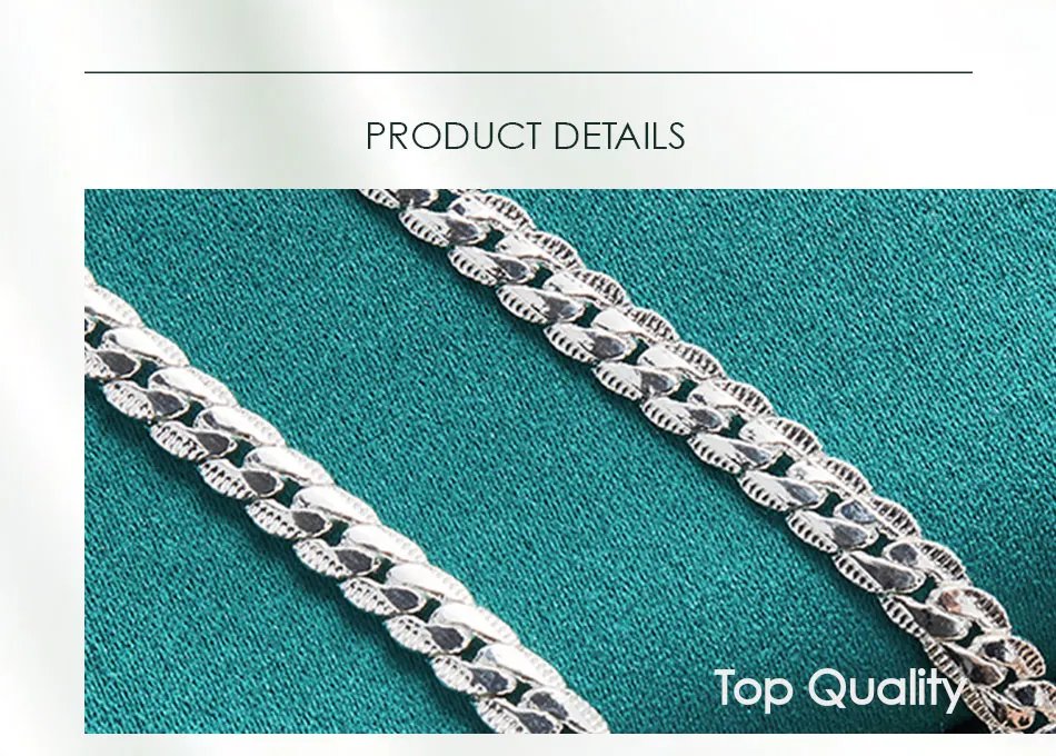 Collar DOTEFFIL de plata de ley 925 con cadena lateral de 6 mm, de 16, 18, 20, 22 y 24 pulgadas, para mujer y hombre, ideal como regalo de boda o compromiso.