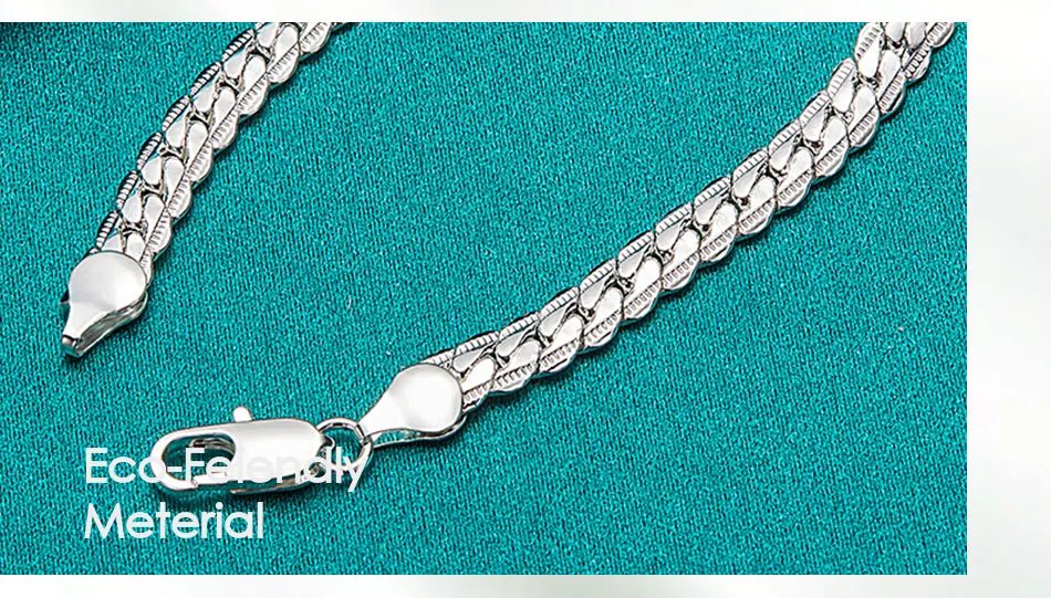 Collar DOTEFFIL de plata de ley 925 con cadena lateral de 6 mm, de 16, 18, 20, 22 y 24 pulgadas, para mujer y hombre, ideal como regalo de boda o compromiso.