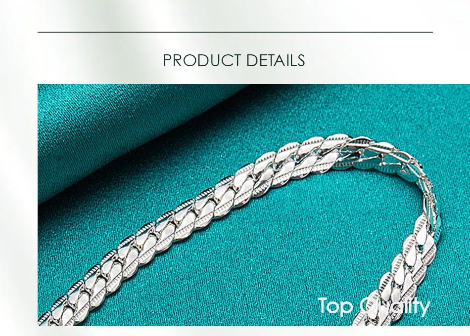 Collar DOTEFFIL de plata de ley 925 con cadena lateral de 6 mm, de 16, 18, 20, 22 y 24 pulgadas, para mujer y hombre, ideal como regalo de boda o compromiso.
