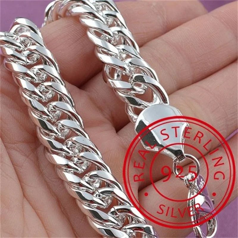 Pulsera de cadena cuadrada sólida de plata esterlina 925 noble para mujeres y hombres, amuleto para fiesta, regalo de boda, joyería de moda