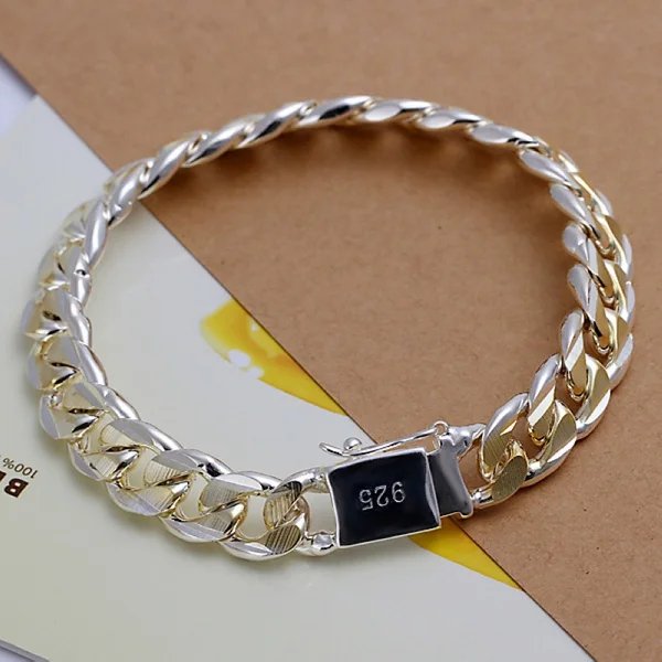 Pulsera de cadena cuadrada sólida de plata esterlina 925 noble para mujeres y hombres, amuleto para fiesta, regalo de boda, joyería de moda