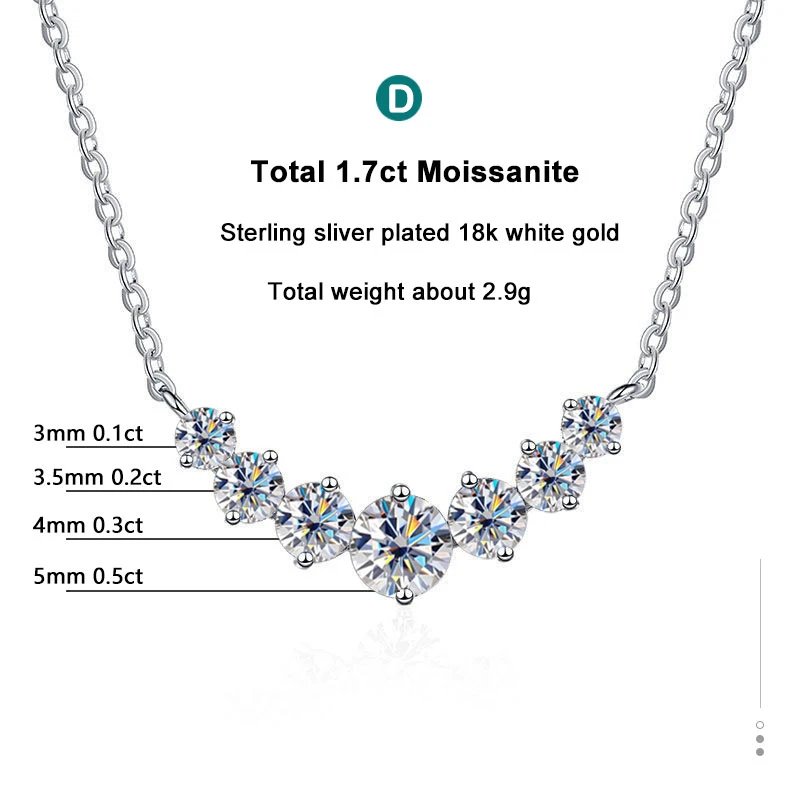 Collar de moissanita para mujer, joyería fina de boda con certificados, collar de plata de ley 925 bañado en oro blanco de 18 quilates.