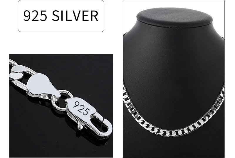 Collar de plata de ley 925 para hombre, cadena de 2/4/6/8/10/12 mm, 40-75 cm, con cierre de langosta, joyería de compromiso para hombre y mujer.