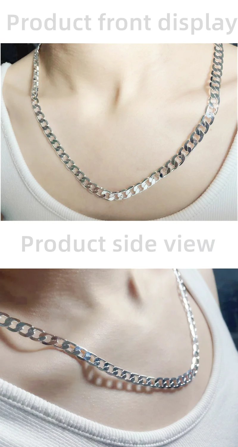 Collar de plata de ley 925 para hombre, cadena de 2/4/6/8/10/12 mm, 40-75 cm, con cierre de langosta, joyería de compromiso para hombre y mujer.