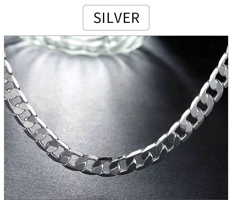 Collar de plata de ley 925 para hombre, cadena de 2/4/6/8/10/12 mm, 40-75 cm, con cierre de langosta, joyería de compromiso para hombre y mujer.