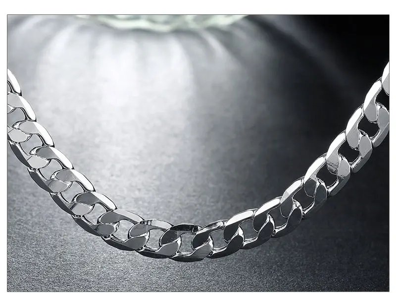 Collar de plata de ley 925 para hombre, cadena de 2/4/6/8/10/12 mm, 40-75 cm, con cierre de langosta, joyería de compromiso para hombre y mujer.
