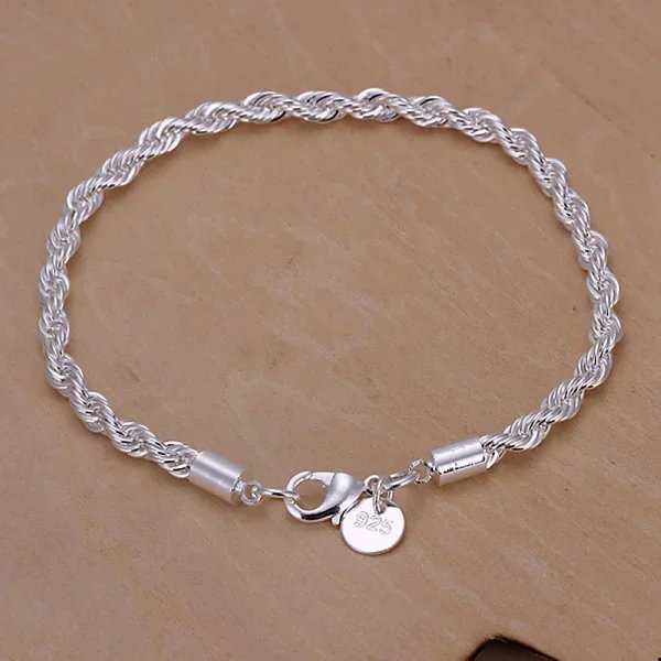 Pulsera trenzada exquisita de plata de ley 925 con cadena de dijes de moda para mujeres y hombres, modelos simples y bonitos para bodas.