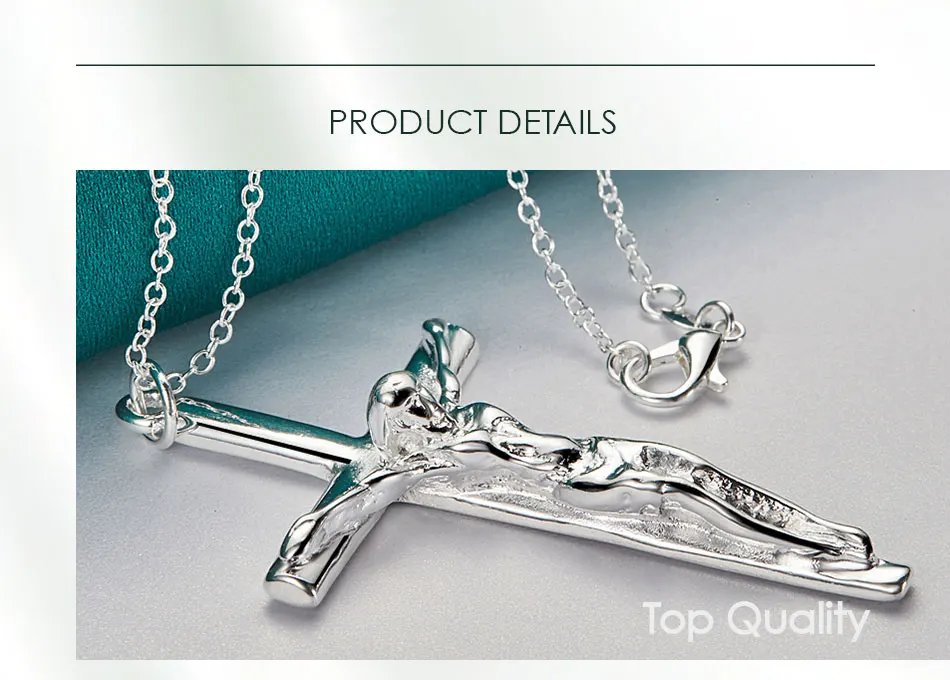 DOTEFFIL - Collar con colgante de cruz de Jesús en plata de ley 925, cadena de 40,6/42,8/50,8/52,8/54,8 cm para mujer y hombre, joyería de boda