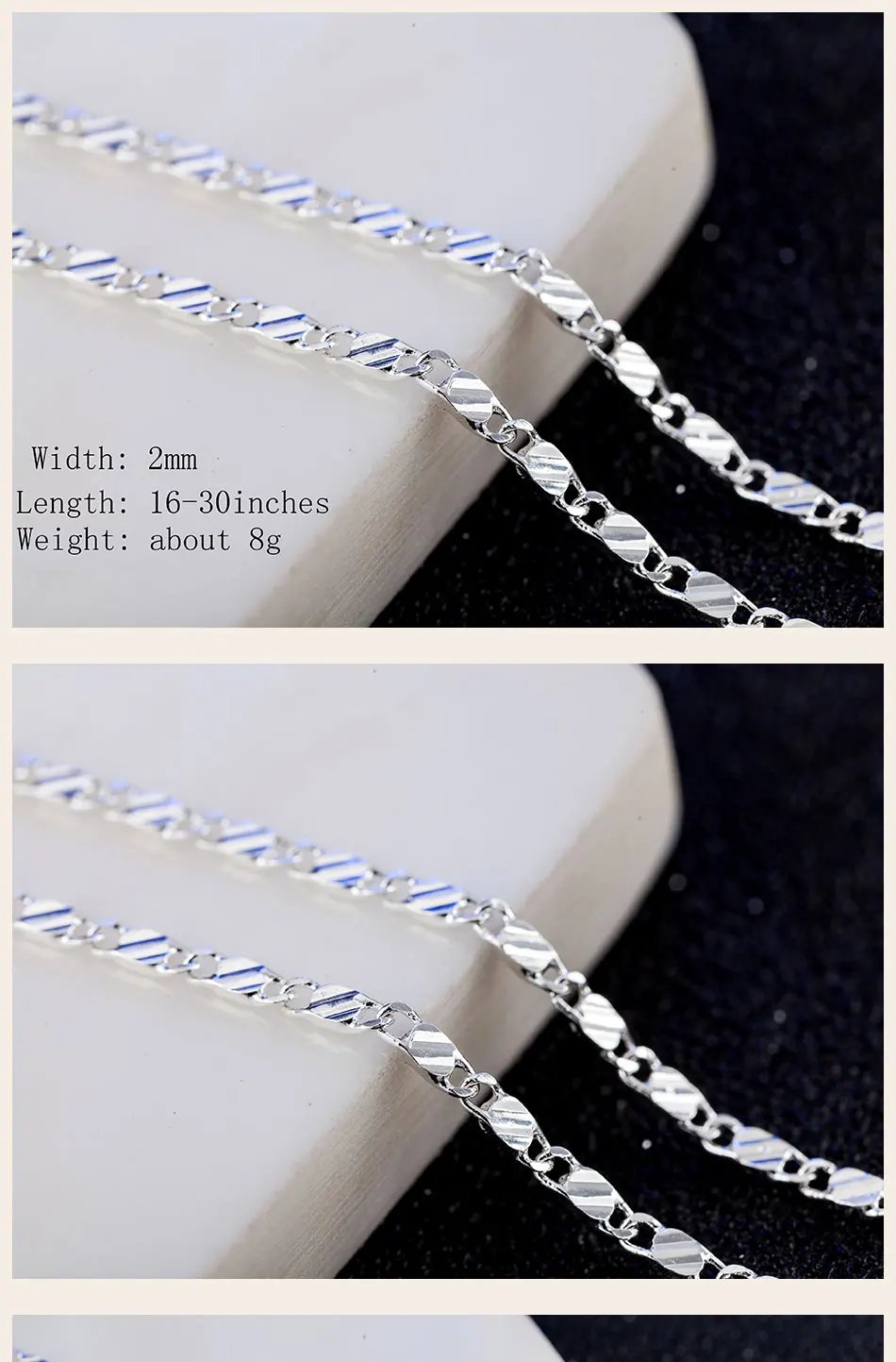 DOTEFFIL - Collar de cadena con dijes de plata de ley 925 de 16, 18, 20, 22, 24, 26, 28 y 30 pulgadas y 2 mm para mujer y hombre, joyería de moda para bodas y fiestas.