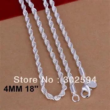 Hermoso collar con colgante de cadena de cuerda de 4 mm de plata 925 de 16 a 24 pulgadas para hombres y mujeres, joyería de alta calidad.