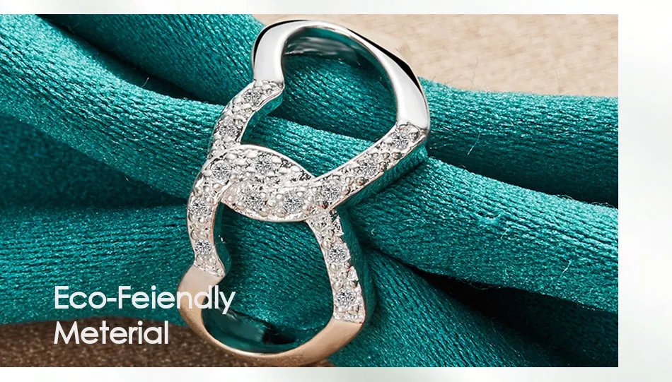 Anillo DOTEFFIL de plata de ley 925 con doble corazón y circonita AAA para mujer, ideal para bodas, compromisos y fiestas.