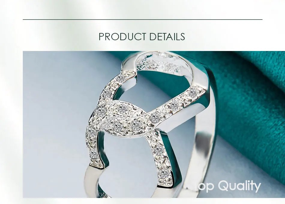 Anillo DOTEFFIL de plata de ley 925 con doble corazón y circonita AAA para mujer, ideal para bodas, compromisos y fiestas.