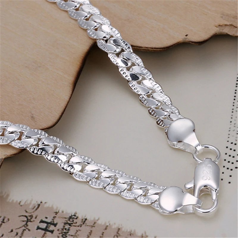 Pulsera DOTEFFIL de cadena lateral de 6 mm en plata de ley 925 para mujer, con dije para boda, compromiso, fiesta, joyería de moda.