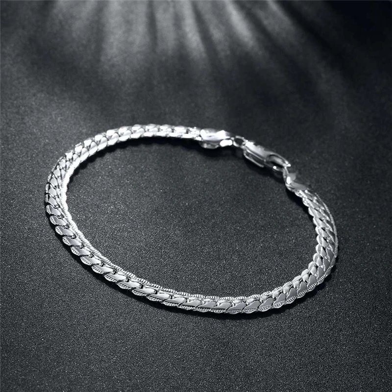 Pulsera DOTEFFIL de cadena lateral de 6 mm en plata de ley 925 para mujer, con dije para boda, compromiso, fiesta, joyería de moda.