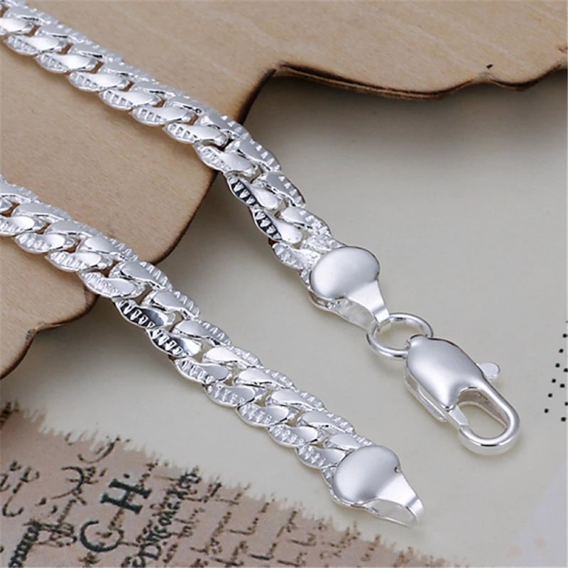 Pulsera DOTEFFIL de cadena lateral de 6 mm en plata de ley 925 para mujer, con dije para boda, compromiso, fiesta, joyería de moda.